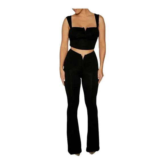 Naked wardrobe Black Flare Pant Soft Cropped Top Tank 2 PC Set Outfit Size 1X - Picture 1 of 15